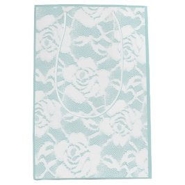 Sacola Para Presentes Média Rosas florais de renda branca e mint