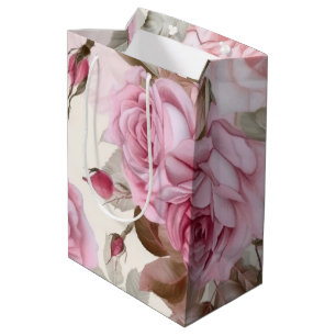 Sacola Para Presentes Média Rosas Pink Vintage Delicadas