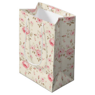 Sacola Para Presentes Média Rosas Pintados Suaves