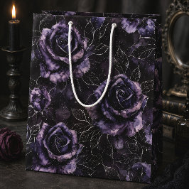 Sacola Para Presentes Média Rosas Pretas Roxas Góticas Românticas Escuras