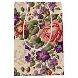 Sacola Para Presentes Média Rosas Românticos de Pêssego e Coral