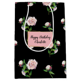 Sacola Para Presentes Média Rosas Rosas em Preto