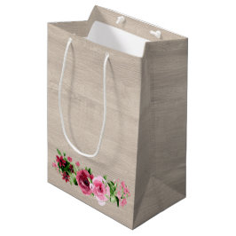 Sacola Para Presentes Média Rosas Vintage Desgastadas Casamento de Madeira Rús