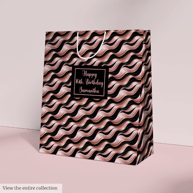 Sacola Para Presentes Média Rose Gold and Black Gift Bag Lux Birthday Accent (Rose Gold and Black Gift Bag Lux Birthday Accent)