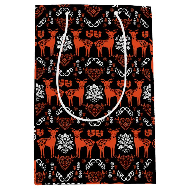 Sacola Para Presentes Média Rosemaling Norueguês Folk Art (Frente)