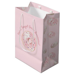 Sacola Para Presentes Média Rosquinha de Aquarela Rosa Suave Esqueça que Você 