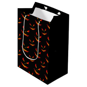 Sacola Para Presentes Média Rosto de Jack O'Lantern brilhante padrão de Hallow
