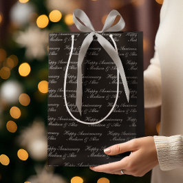Sacola Para Presentes Média Roteiro de Feliz Aniversário com Nome Preto Prata