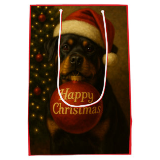 Sacola Para Presentes Média Rottweiler Christmas gift bag