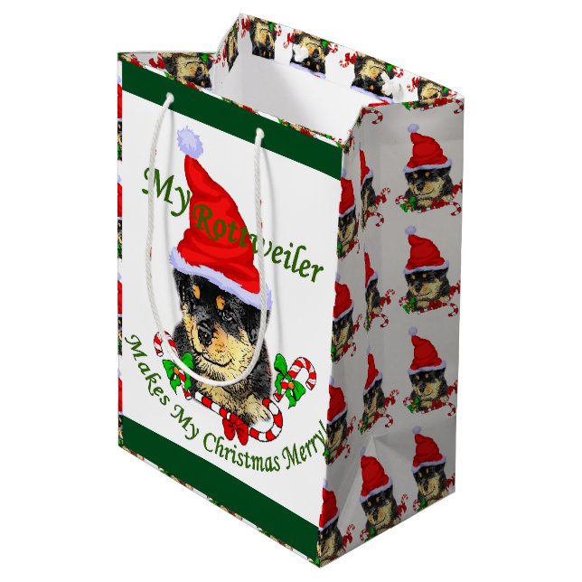 Sacola Para Presentes Média Rottweiler Natal (Verso inclinado)
