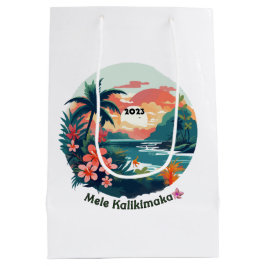 Sacola Para Presentes Média Rótulo da Ilha Tropical 2023, Mele Kalikimaka