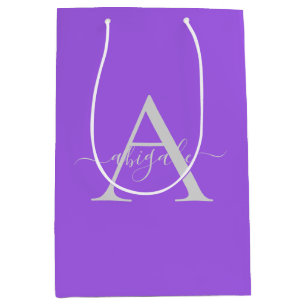 Sacola Para Presentes Média Rótulo Monogramado com Ametista Minimalista Eleg