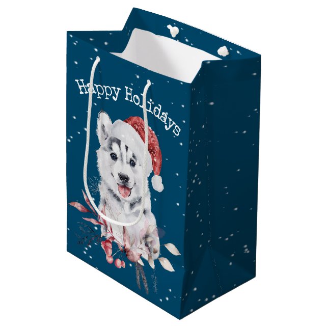 Sacola Para Presentes Média Rouco de Natal em Azul (Frente inclinada)