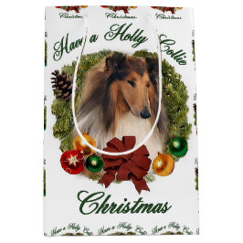Sacola Para Presentes Média Rough Collie Christmas