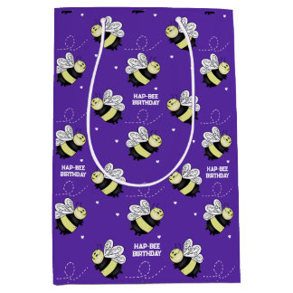 Sacola Para Presentes Média Roxo Abelha Marrom Médio Brilhante