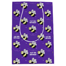 Sacola Para Presentes Média Roxo Abelha Marrom Médio Brilhante
