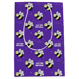 Sacola Para Presentes Média Roxo Abelha Marrom Médio Brilhante
