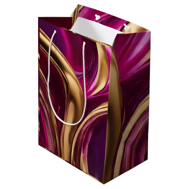 Sacola Para Presentes Média Roxo e Dourado - Moderno e Quic-Fuchsia (Verso inclinado)