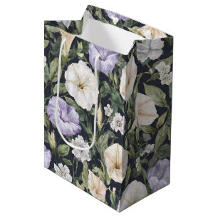 Sacola Para Presentes Média Roxo Lavanda Creme Flores Cor-de-Rosa Aniversário