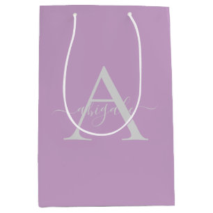 Sacola Para Presentes Média Roxo Script com Monograma Minimalista Elegante