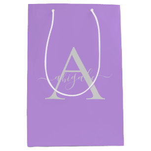 Sacola Para Presentes Média Roxo Script Monogramado   Minimalista Elegante