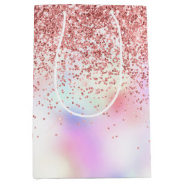 Sacola Para Presentes Média Roxo Unicorn Arco-Íris Brilho Média Glitter Bag