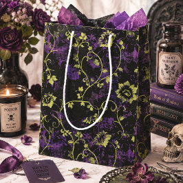 Sacola Para Presentes Média Roxo & Verde Botânico Gótico de Halloween
