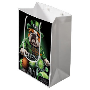 Sacola Para Presentes Média Rua de bicicleta de Bulldog, Dia de Patrick