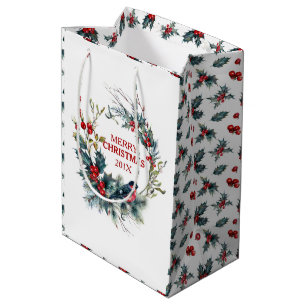 Sacola Para Presentes Média Rua de Natal Bullfinch e Natal sagrado
