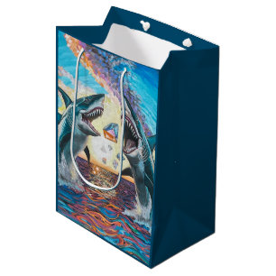 Sacola Para Presentes Média Ruptura de tubarão-chomp para gemas brilhantes