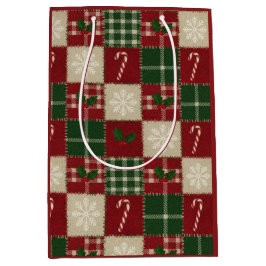 Sacola Para Presentes Média Rustic Christmas Quilt Plaid