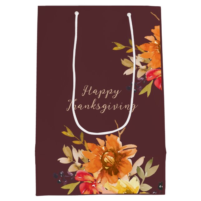 Sacola Para Presentes Média Rustic Floral Thanksgiving  (Verso)