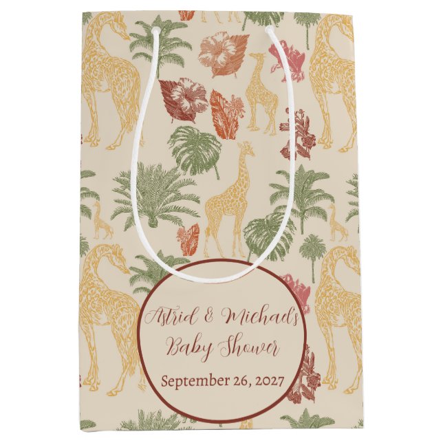 Sacola Para Presentes Média Rustic Giraffe Floral (Frente)