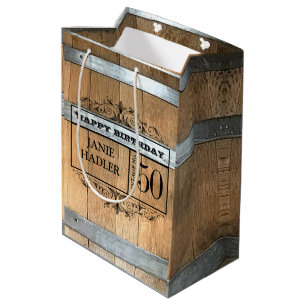 Sacola Para Presentes Média Rustic Whiskey Barrel 50º Aniversário