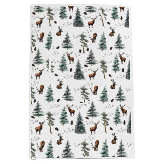 Sacola Para Presentes Média Rustic Woodland Forest Deer/Buck Christmas