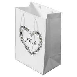 Sacola Para Presentes Média Sac cadeau de mariage chic- floral noir et blanc