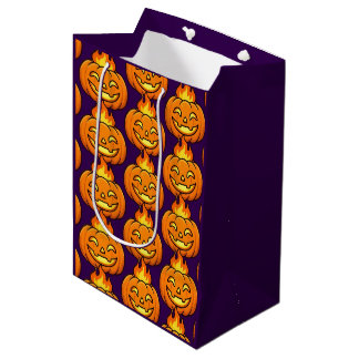 Sacola Para Presentes Média Saca de Presente de Halloween Abóbora Flamejante F