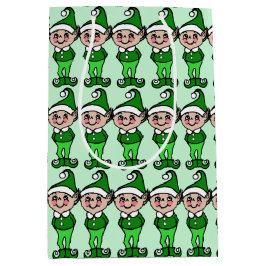 Sacola Para Presentes Média Saca de Presente de Natal Verde dos Elfos Retro Fo