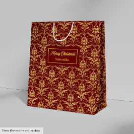 Sacola Para Presentes Média Saca de Presente de Natal Vermelho e Dourado Perso