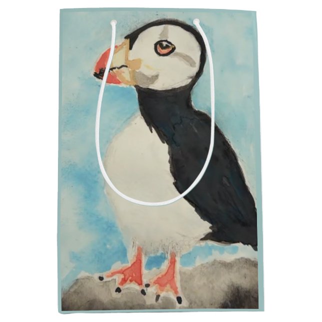 Sacola Para Presentes Média Saca de Presente de Puffin Fofa da Alasca (Frente)