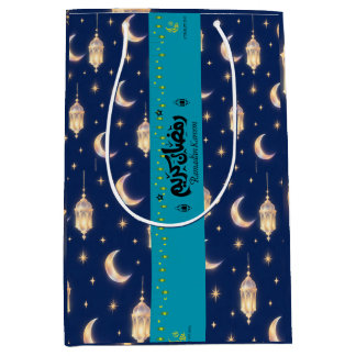 Sacola Para Presentes Média Saca de Presente do Ramadão Luxo Azul Marinho e Do