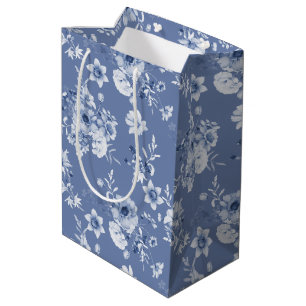 Sacola Para Presentes Média Saca de Presente Floral Azul Empoeirado