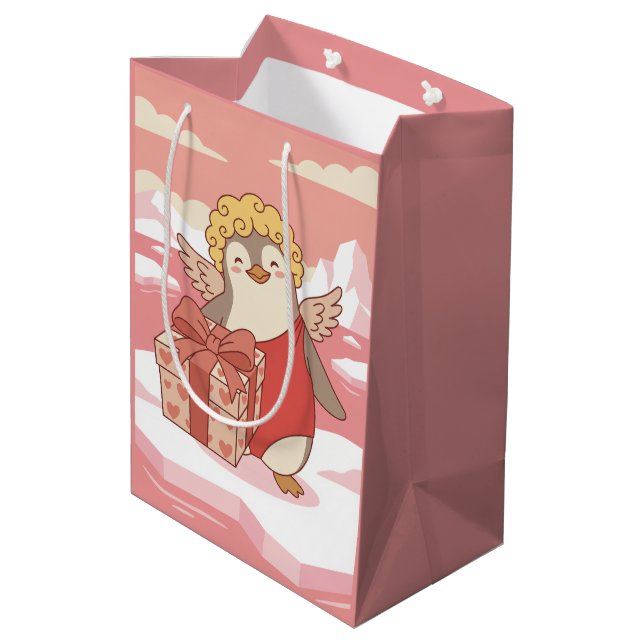 Sacola Para Presentes Média Saca de Presente Galentine de Pinguim Fofo (Verso inclinado)