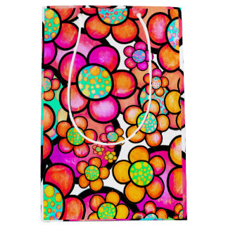 Sacola Para Presentes Média Saca de presente média com flores retrô funky
