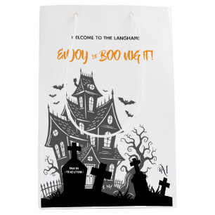 Sacola Para Presentes Média Saca de Presente Médio: Casa de HALLOWEEN (branco)