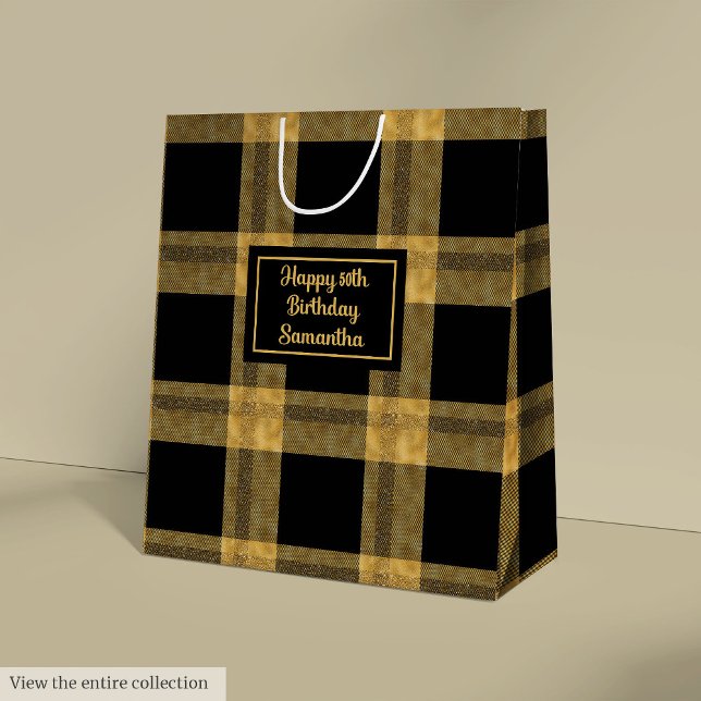 Sacola Para Presentes Média Saca de Presente Preta e Dourada com Estilo (Classy Custom Black and Gold Gift Bag)