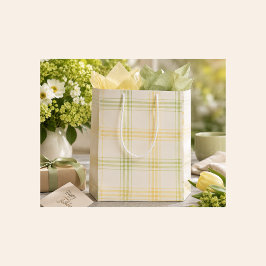 Sacola Para Presentes Média Saca de Presente Xadrez Amarelo para Primavera, Ve