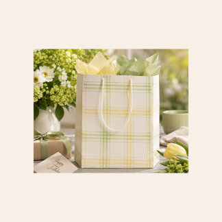 Sacola Para Presentes Média Saca de Presente Xadrez Amarelo para Primavera, Ve