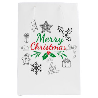 Sacola Para Presentes Média Saca de presentes com doodles de Natal
