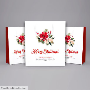 Sacola Para Presentes Média Sacas de Presente de Natal com Flores em Aquarela 